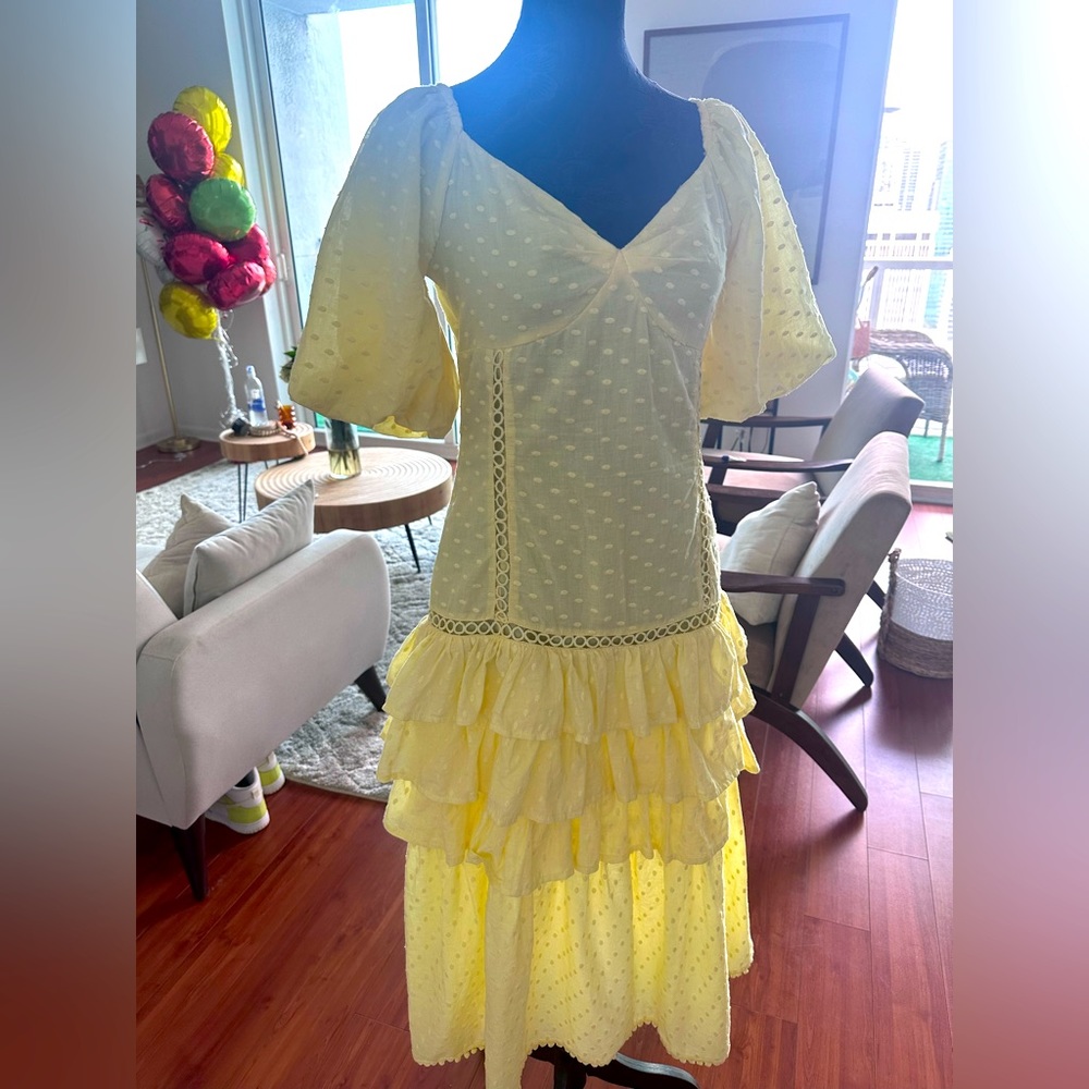 Yellow Sun Dress Tiered Ruffles